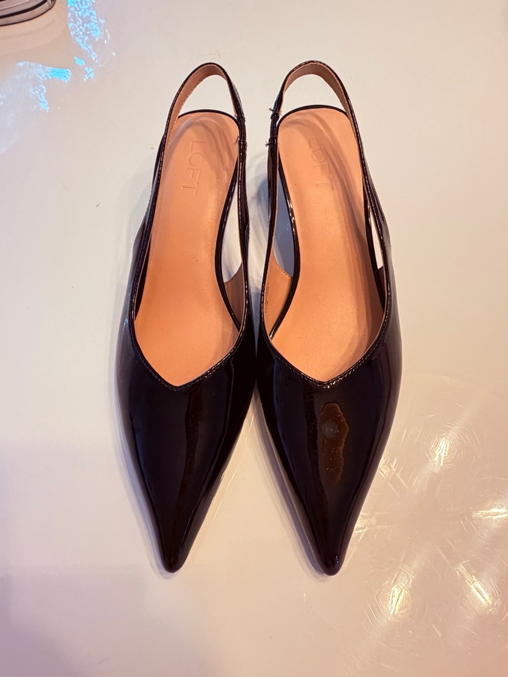 LOFT Black Patent Pointed Slingback Mules